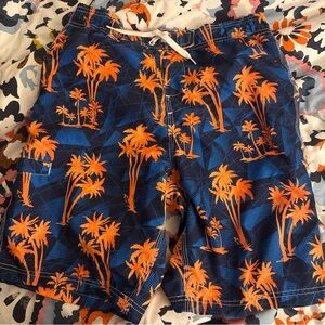 Kids Tropical Print Shorts Mambo draw string - Blue and Orange palm trees